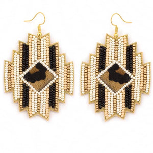 "Wild Wild Southwest" Aztec Inspired Striped Seed Bead Statement Earrings--Handmade