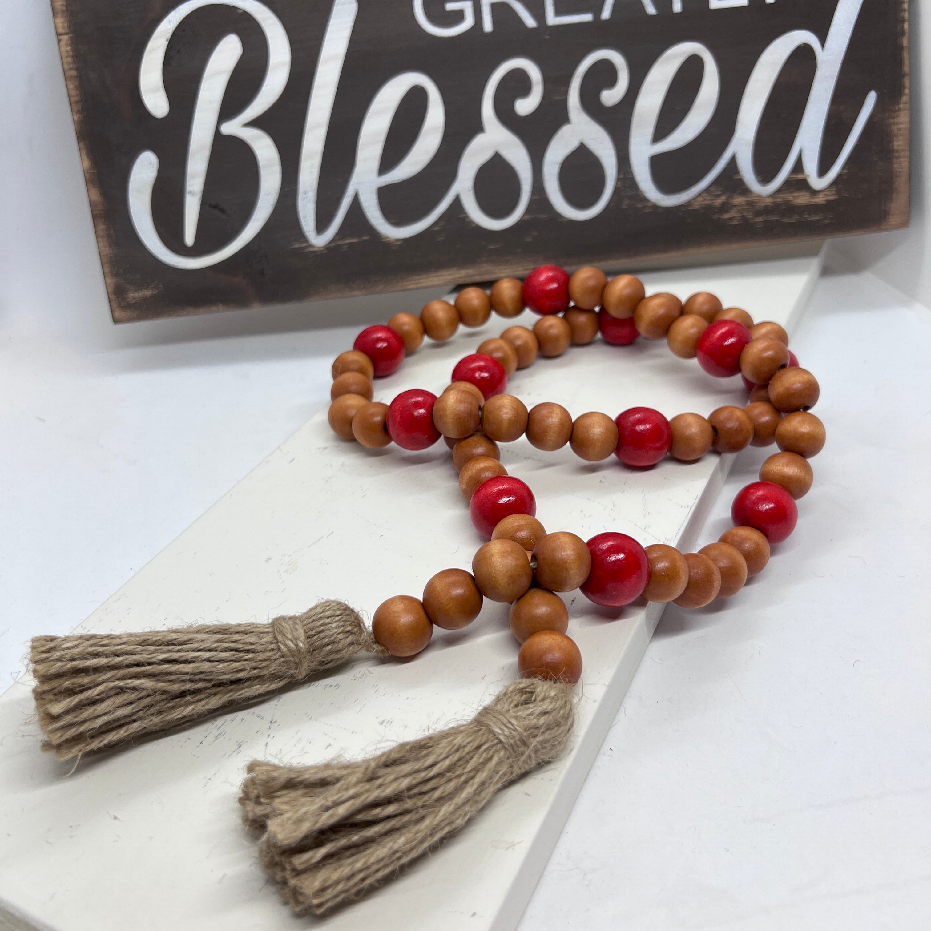 Farmhouse Wood Bead Garland, Various Colors, Handcrafted