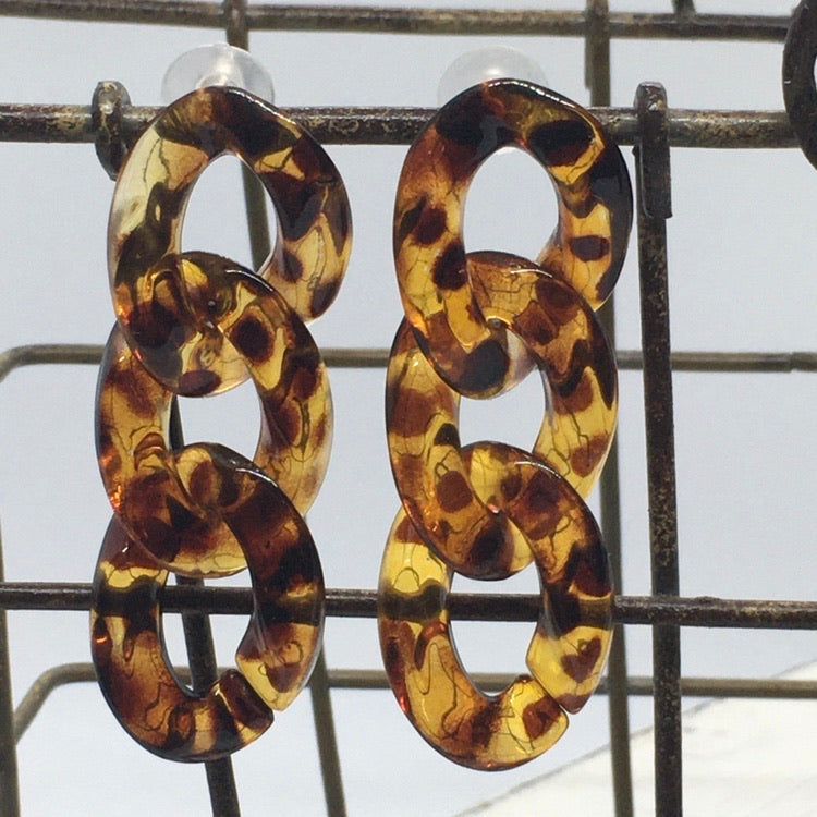 "LuAnna" Tortoiseshell Chain Links Acrylic Resin Statement Drop Earrings