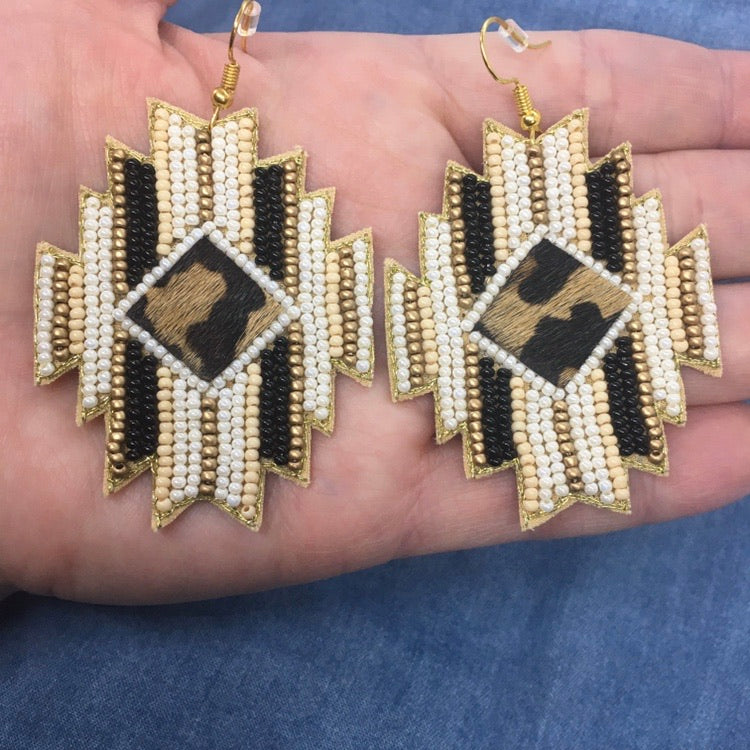 "Wild Wild Southwest" Aztec Inspired Striped Seed Bead Statement Earrings--Handmade