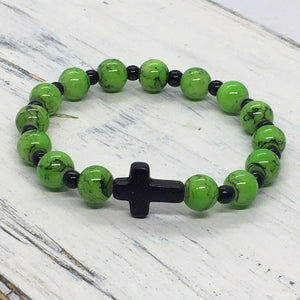"Christian" Stretch Beaded Cross Faith Statement Bracelet—Handcrafted