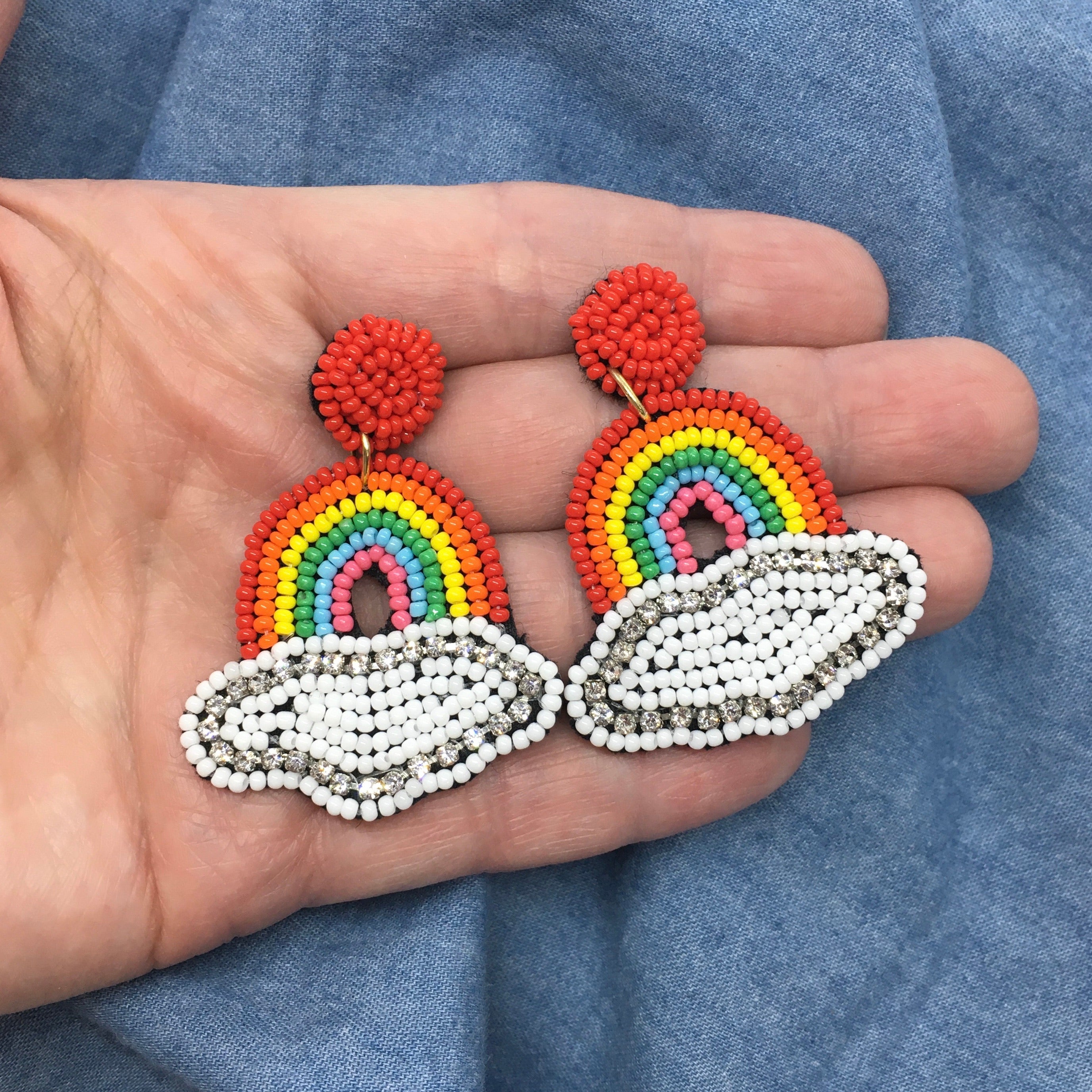 "Rainbow Love" Seed Bead Statement Earrings--Handcrafted