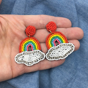 "Rainbow Love" Seed Bead Statement Earrings--Handcrafted