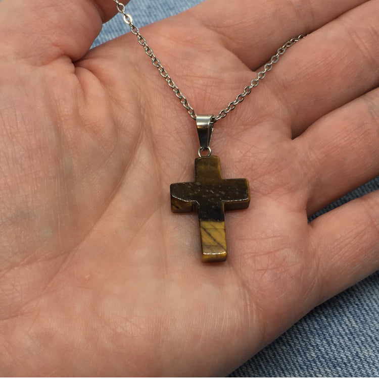 "Eye of the Tiger" Cross Pendant Necklace