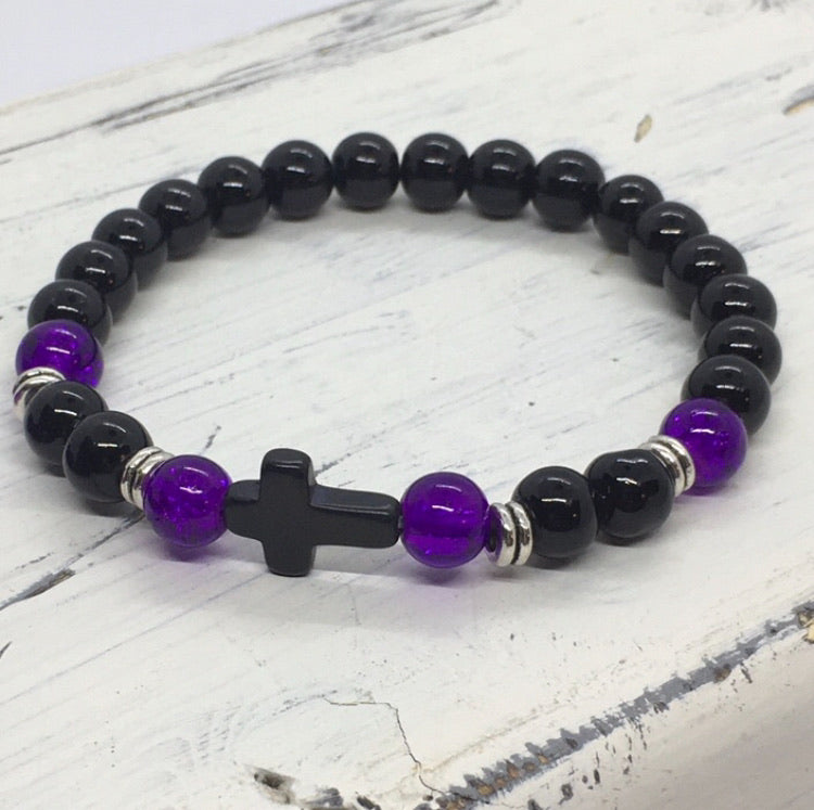 "Christian" Stretch Beaded Cross Faith Statement Bracelet—Handcrafted