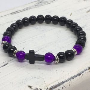 "Christian" Stretch Beaded Cross Faith Statement Bracelet—Handcrafted