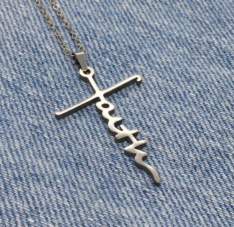 "Faith Message" Stainless Steel Cross Pendant Necklace