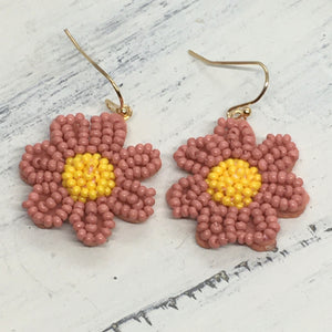 “Flora Rose” Seed Bead Statement Earrings--Handcrafted