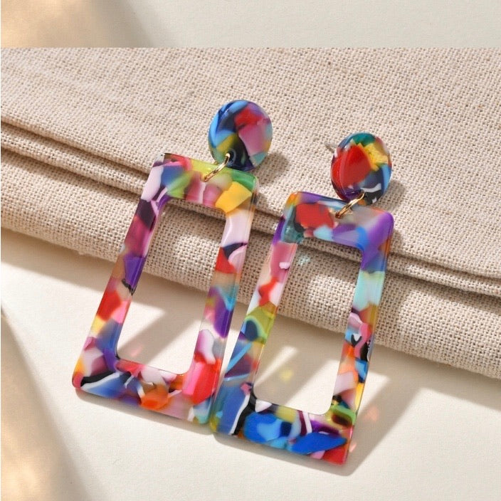 "Color-Me-Bright" Multicolor Acrylic Resin Trapezoid Earrings