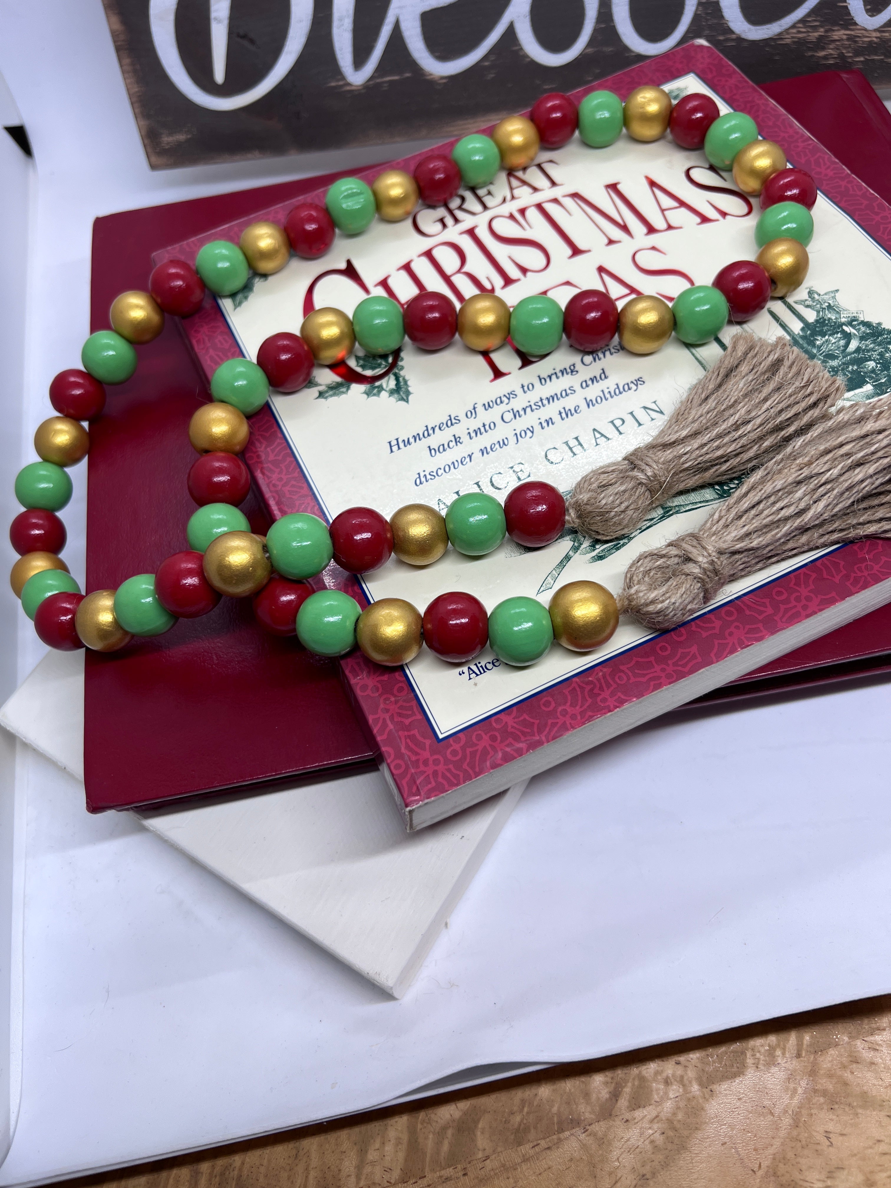 Farmhouse Wood Bead Garland, Various Colors, Handcrafted