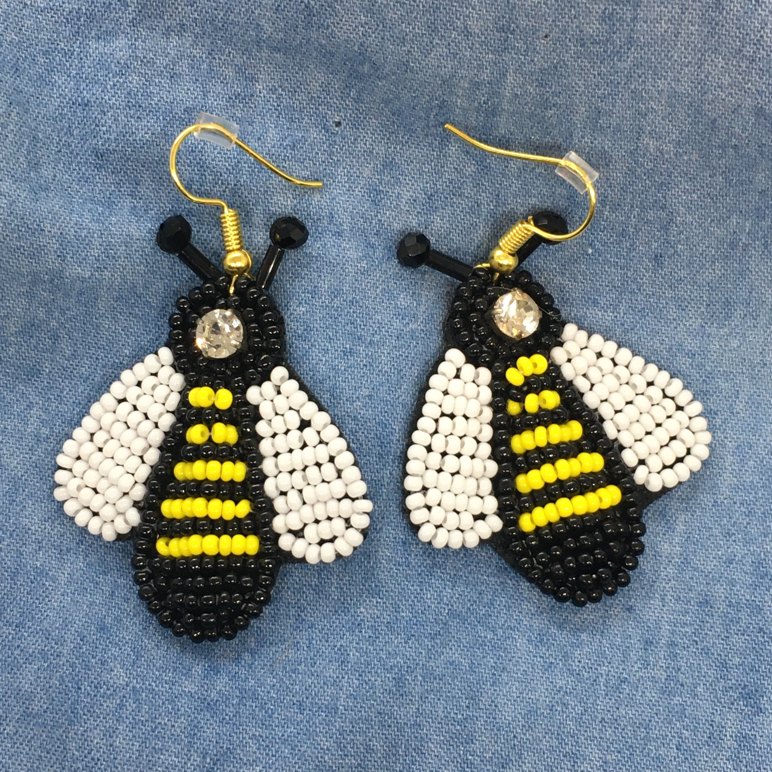 "Save the Bees" Seed Bead Statement Earrings, Handcrafted