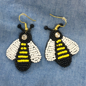 "Save the Bees" Seed Bead Statement Earrings, Handcrafted