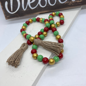 Farmhouse Wood Bead Garland, Various Colors, Handcrafted