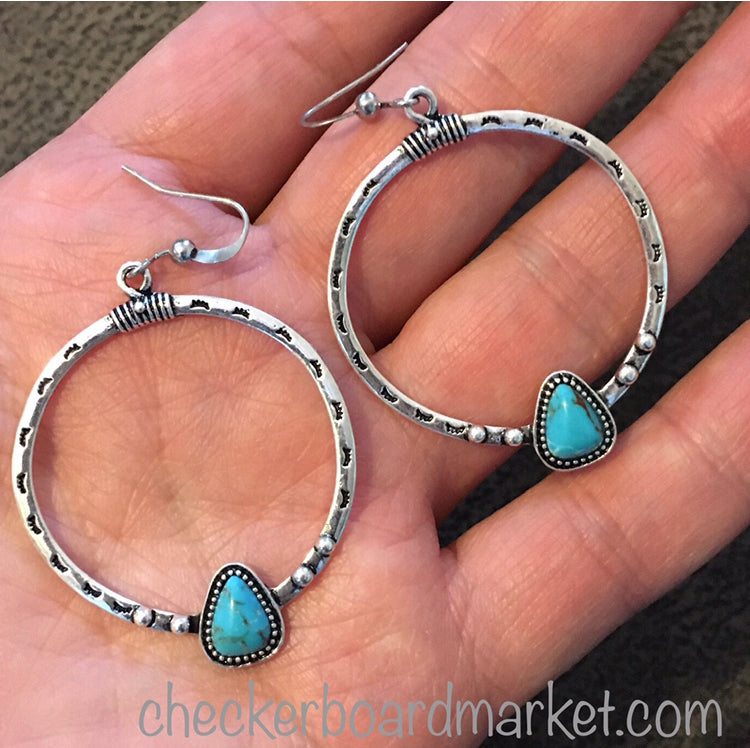 "Vintage West" Turquoise Hoop Statement Earrings