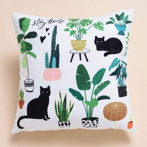"Plants & Cats" Throw Pillow Cover