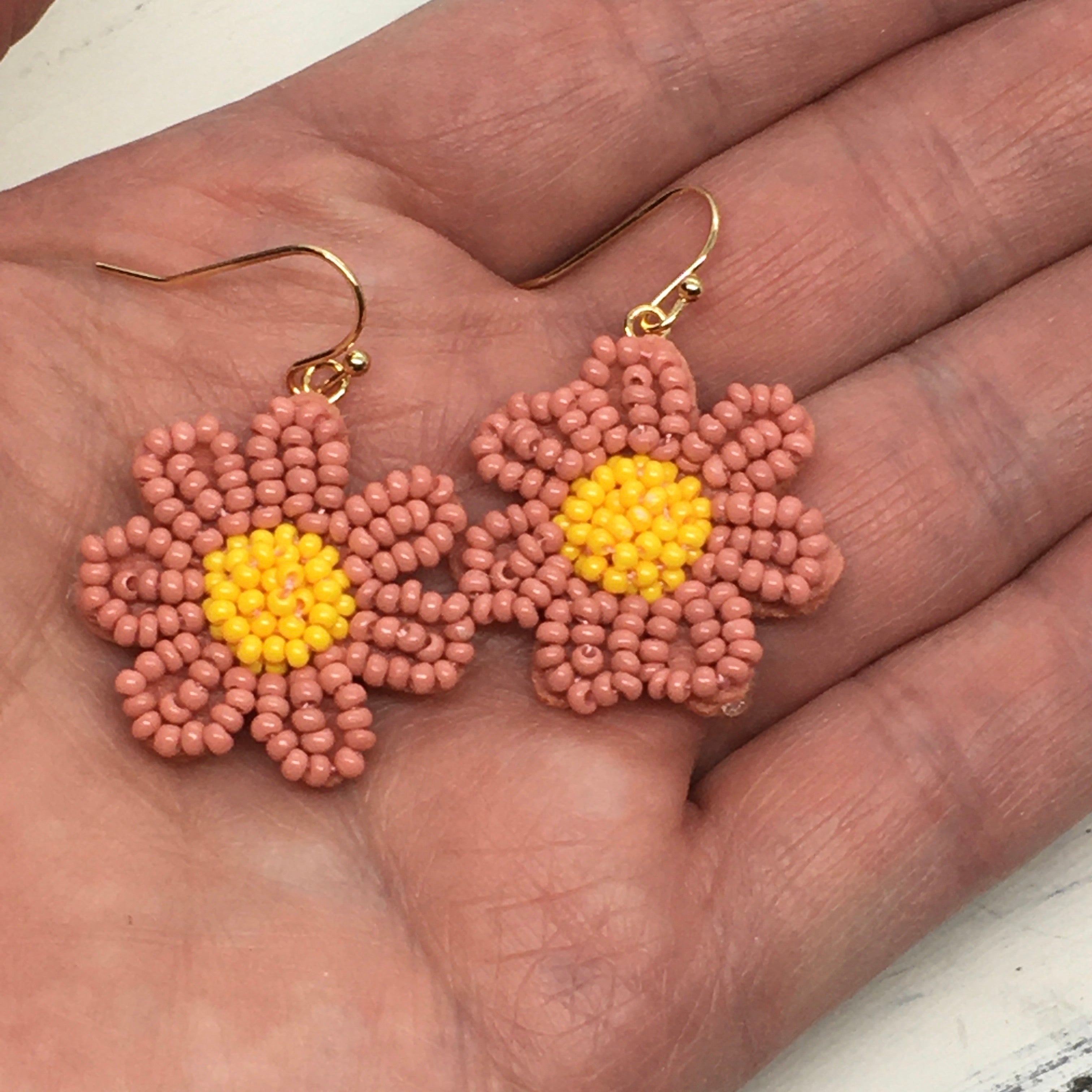 “Flora Rose” Seed Bead Statement Earrings--Handcrafted