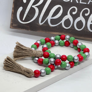 Farmhouse Wood Bead Garland, Various Colors, Handcrafted