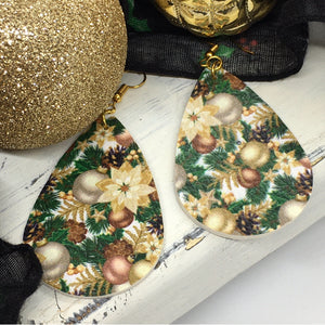 "Seasons Greetings" Vintage Christmas Faux Leather Earrings--Handcrafted