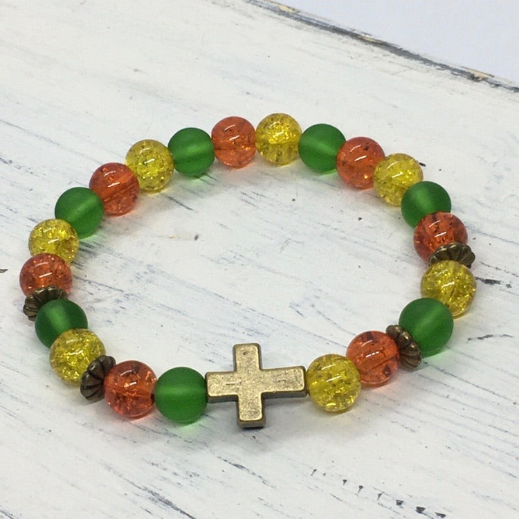 "Christian" Stretch Beaded Cross Faith Statement Bracelet—Handcrafted