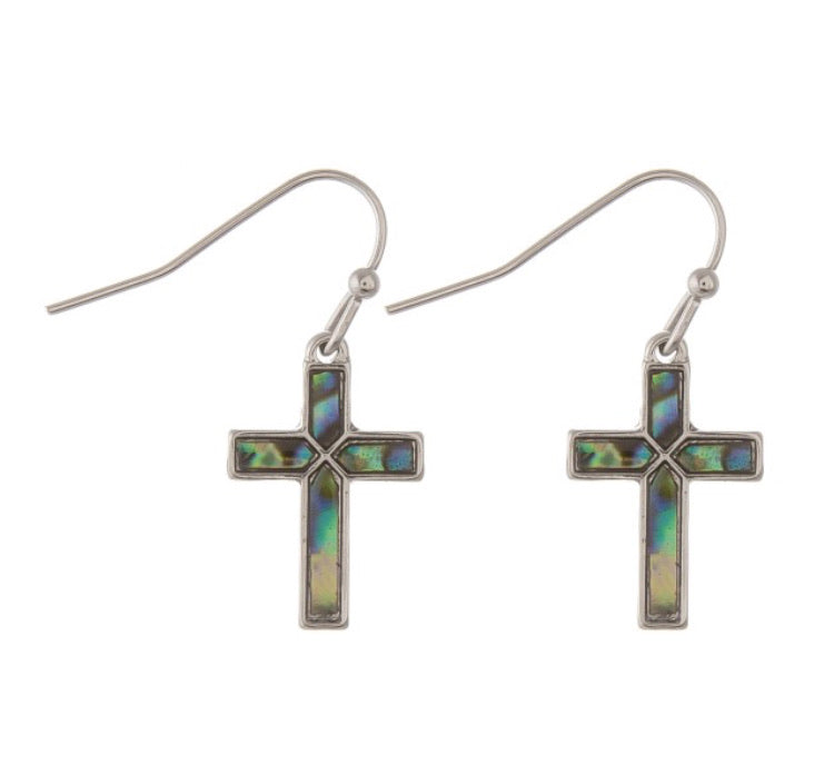 "Abigayle" Genuine Abalone Cross Statement Earrings
