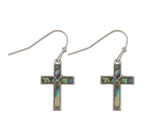 "Abigayle" Genuine Abalone Cross Statement Earrings