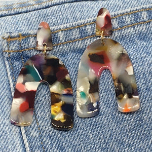 "Georgina" Geometric Multi-color Acrylic Resin Arch Statement Earrings