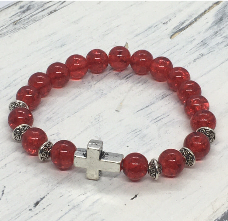 "Christian" Stretch Beaded Cross Faith Statement Bracelet—Handcrafted