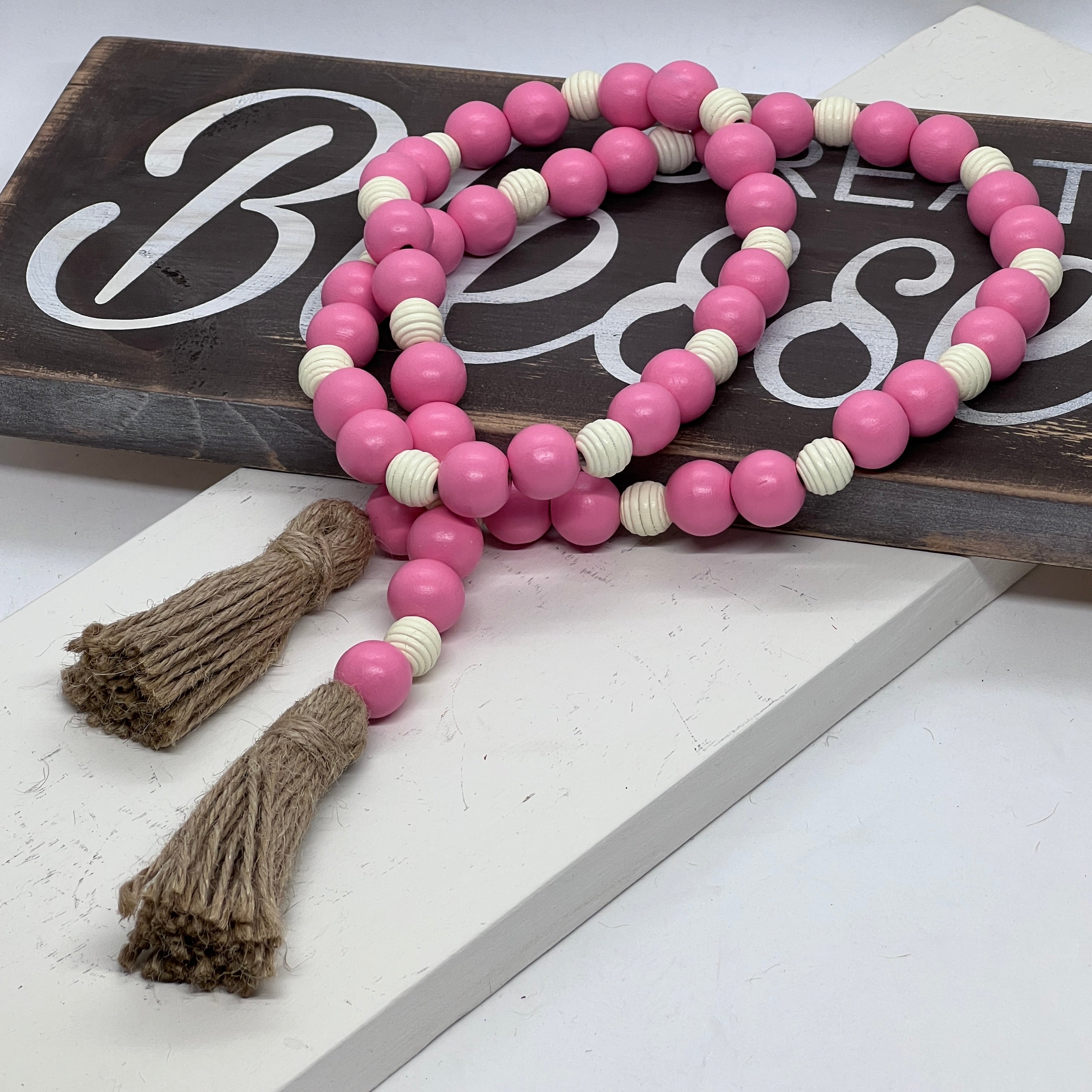 Farmhouse Wood Bead Garland, Various Colors, Handcrafted