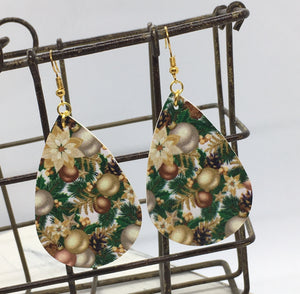 "Seasons Greetings" Vintage Christmas Faux Leather Earrings--Handcrafted