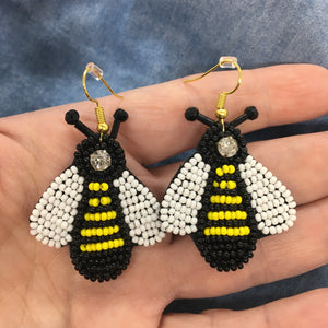 "Save the Bees" Seed Bead Statement Earrings, Handcrafted