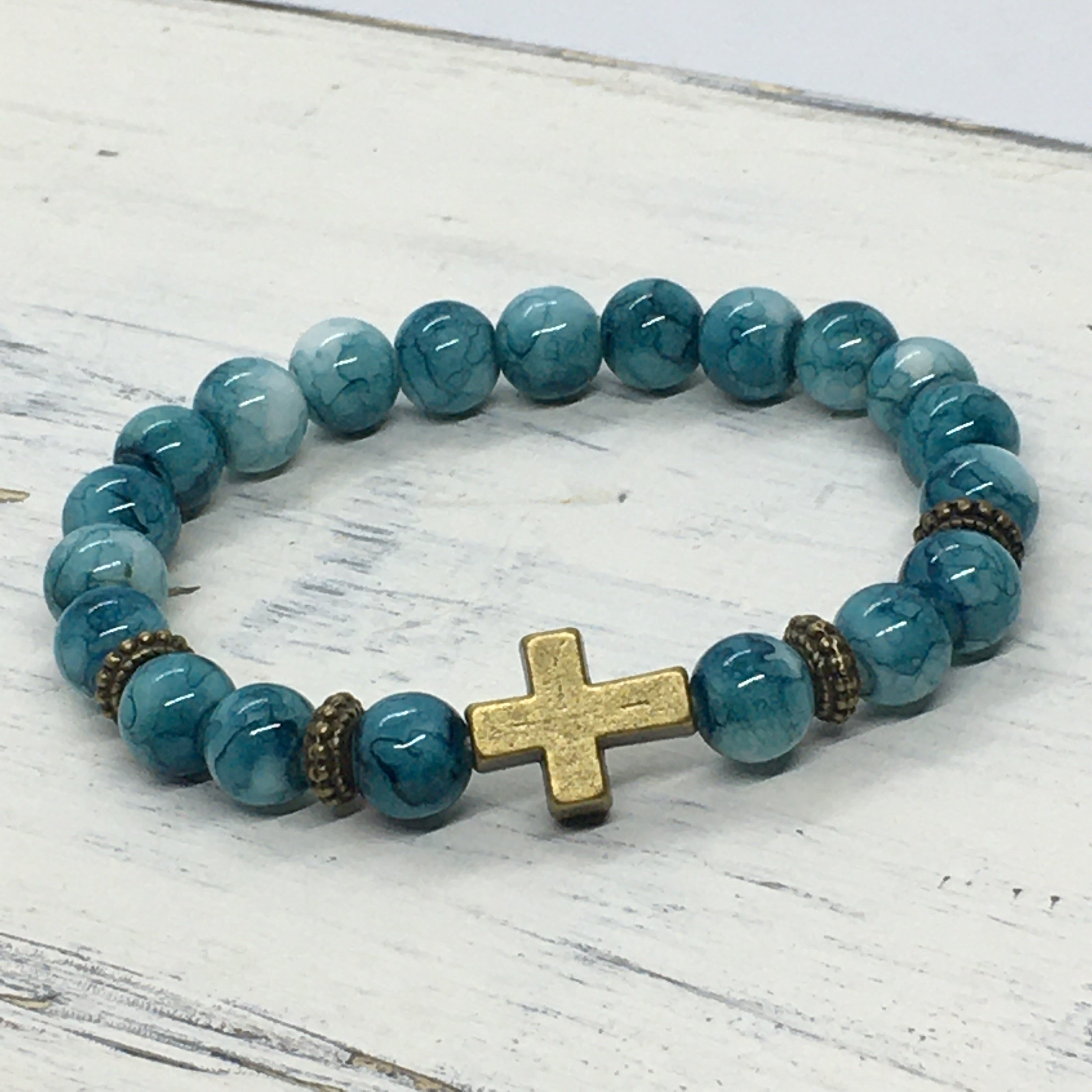 "Christian" Stretch Beaded Cross Faith Statement Bracelet—Handcrafted