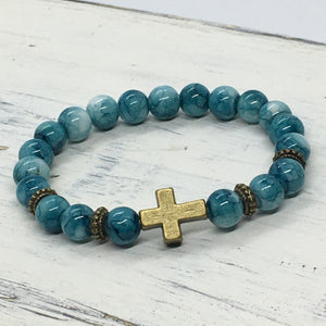"Christian" Stretch Beaded Cross Faith Statement Bracelet—Handcrafted