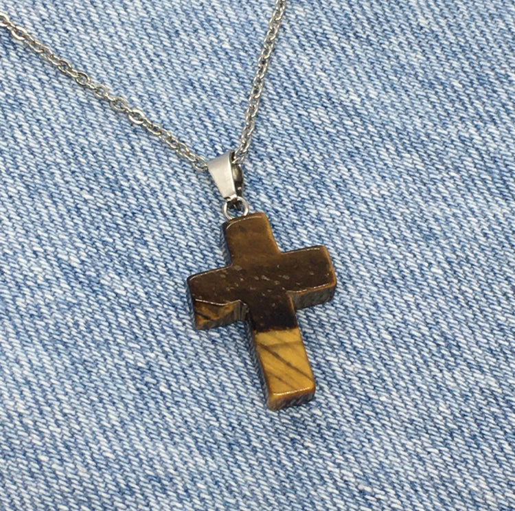 "Eye of the Tiger" Cross Pendant Necklace