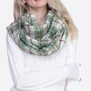 "Melinda" Colorblock Plaid Infinity Fashion Scarf--Green