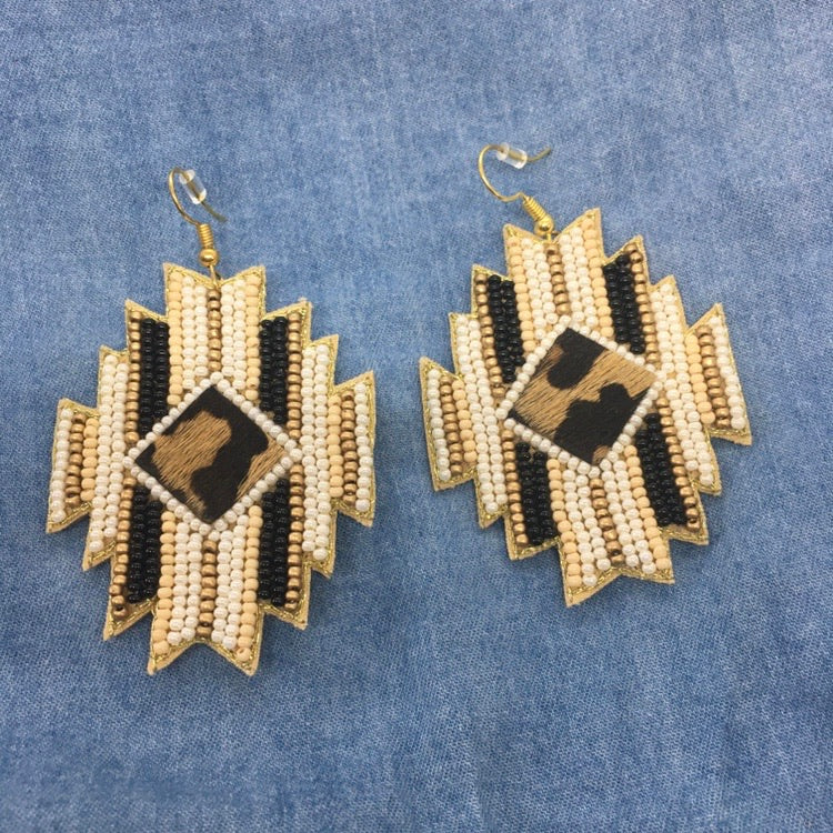 "Wild Wild Southwest" Aztec Inspired Striped Seed Bead Statement Earrings--Handmade