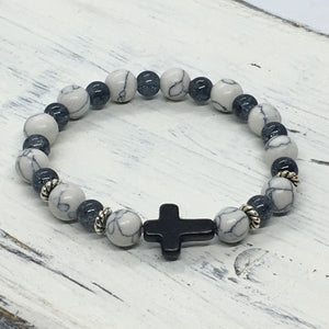 "Christian" Stretch Beaded Cross Faith Statement Bracelet—Handcrafted