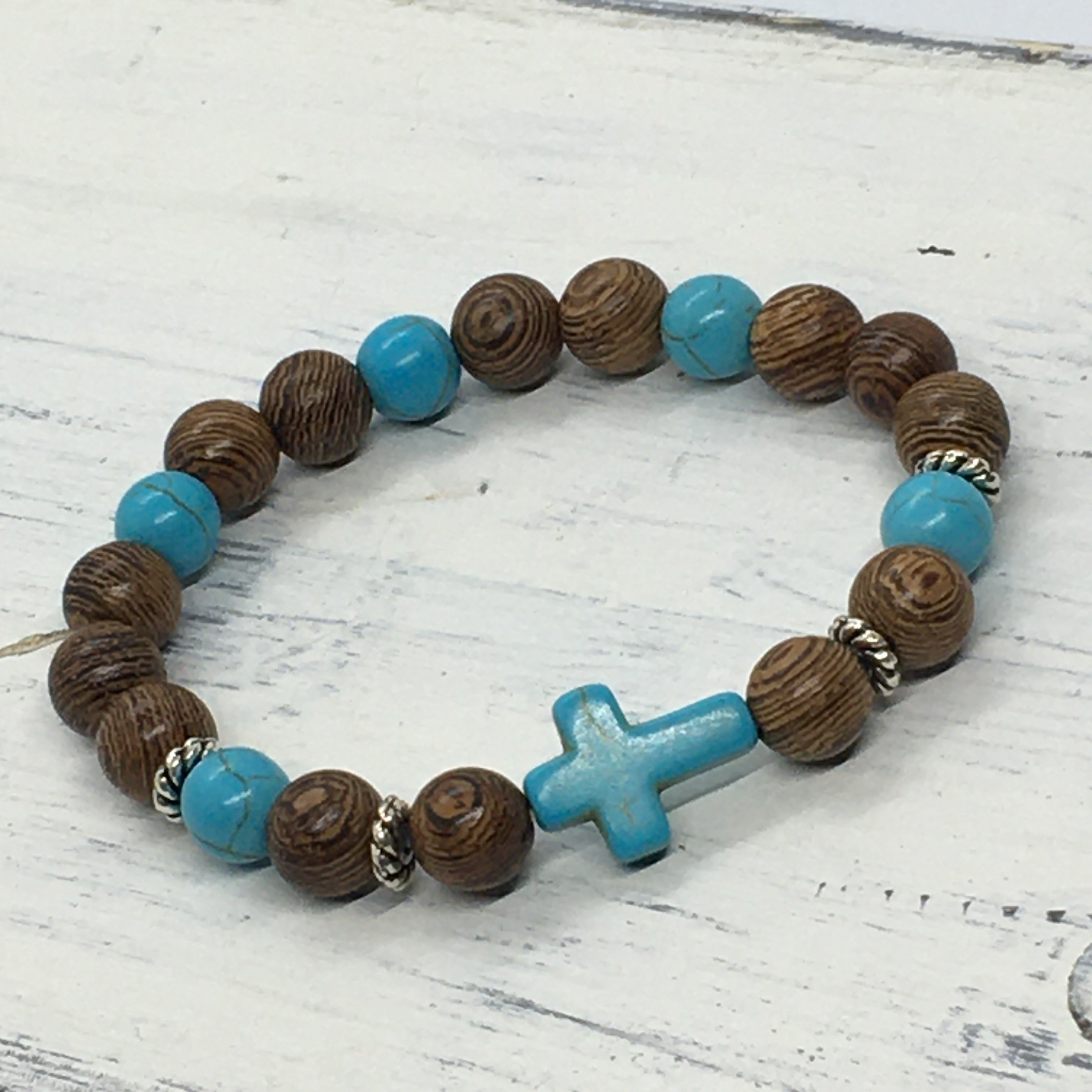 "Christian" Stretch Beaded Cross Faith Statement Bracelet—Handcrafted