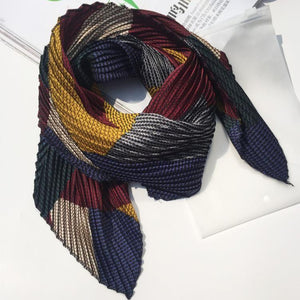 "Stained Glass" Multi-color Block Pleated Square Fashion Scarf