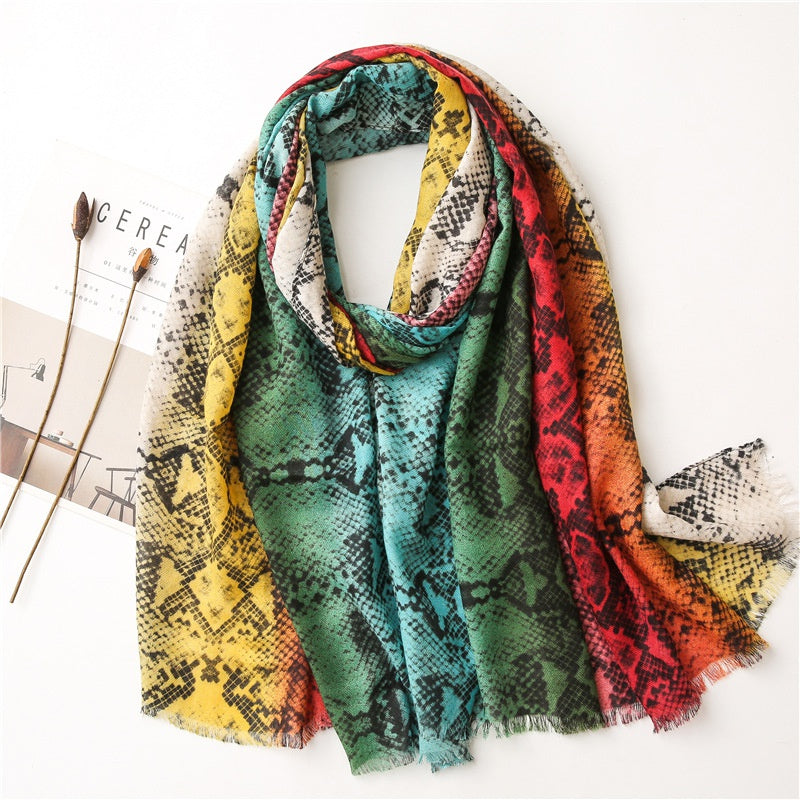 "Reptilian Rainbow" Multicolored Snakeskin Fashion Scarf