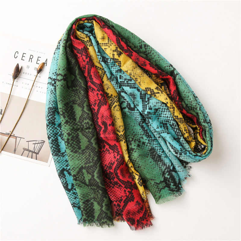 "Reptilian Rainbow" Multicolored Snakeskin Fashion Scarf