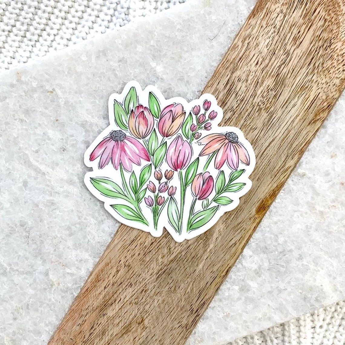 Peachy Pink Watercolor Flowers Vinyl Sticker