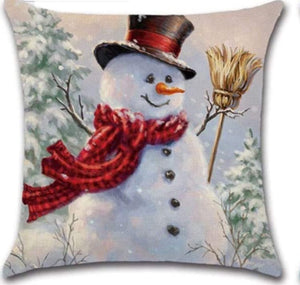 Snowman With Broom Vintage-Look Throw Pillow Cover