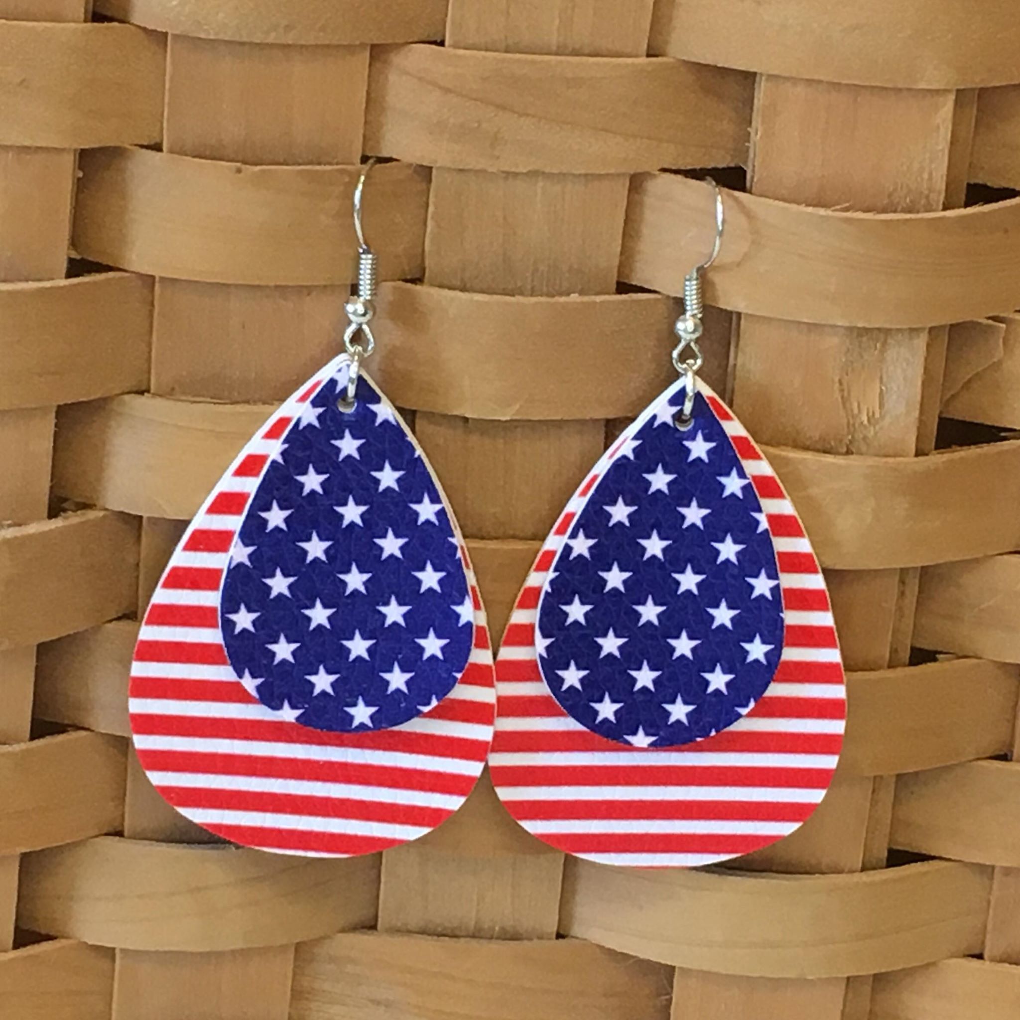 "Patrionna" American Flag Faux Leather Statement Earrings