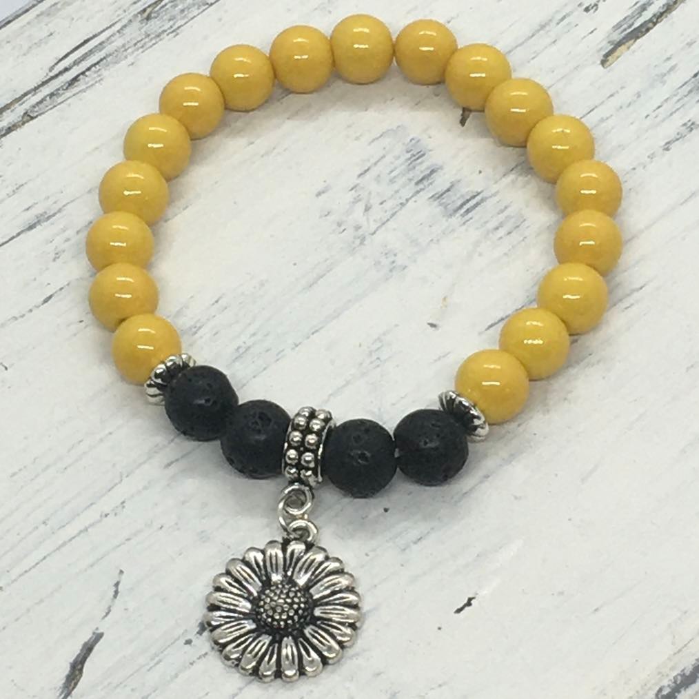 "Sunflowers Forever” Stretch Beaded Fashion Charm Bracelet -- Handcrafted