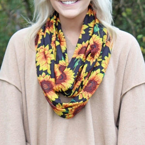 "Field of Sunflowers" Infinity Scarf--Black