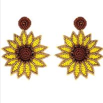 "Sunflower Love" Seed Bead Statement Earrings--Handcrafted