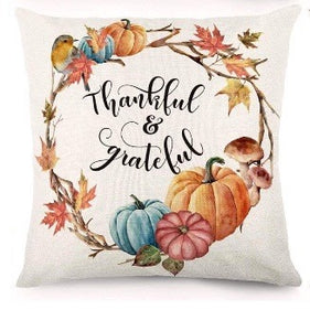 "Thankful & Grateful" Wreath Throw Pillow Cover