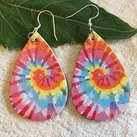 "Talia" Retro Tie-Dye Design Boho Chic Faux Leather Earrings--Pink/Red Swirl