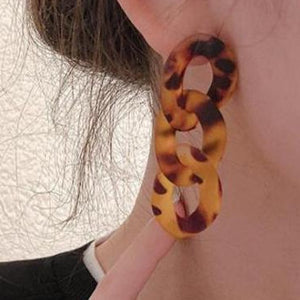 "LuAnna" Tortoiseshell Chain Links Acrylic Resin Statement Drop Earrings