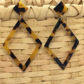 "Rhianna" Tortoiseshell Open Rhombus/Diamond Statement Earrings